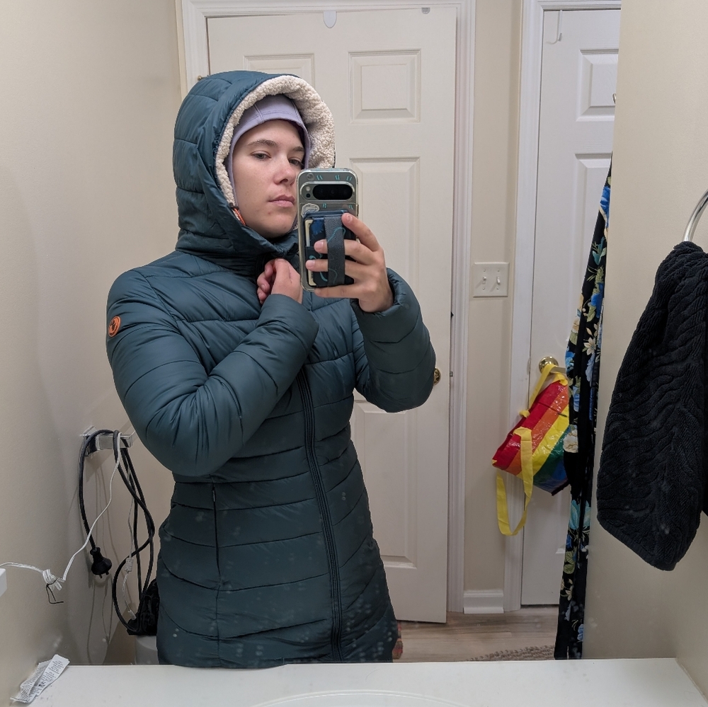 Save The Duck Puffer Long Jacket, Teal Blue Green Women's Winter Coat - Picture 15 of 16
